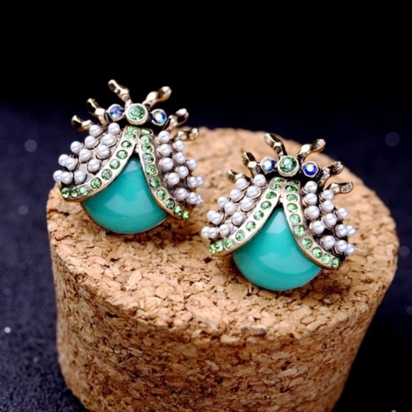 Pearl & Crystal Decorated Bug Earrings - Picture 3 of 4